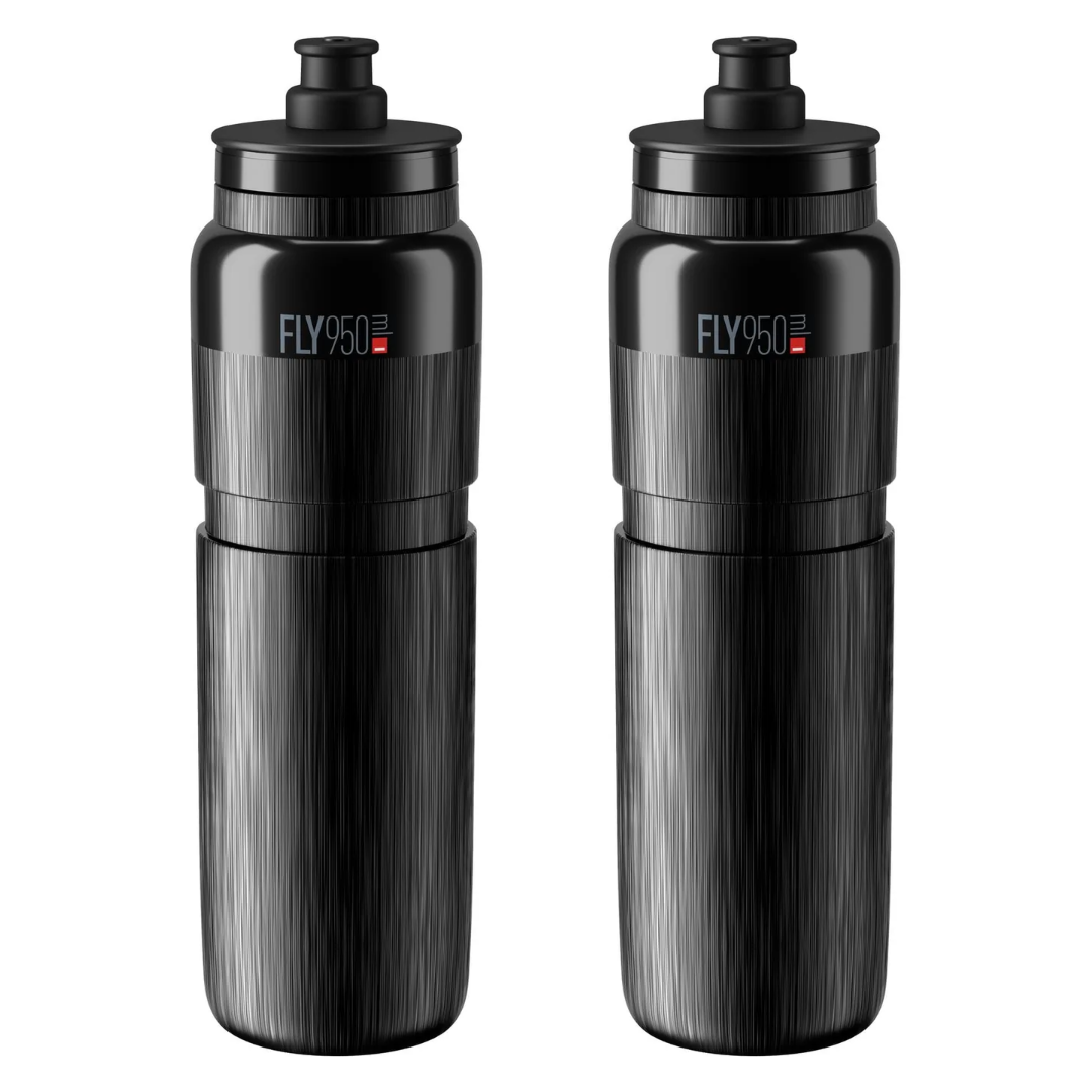 2 x Elite Fly Tex Water Bottles - Black 950ml