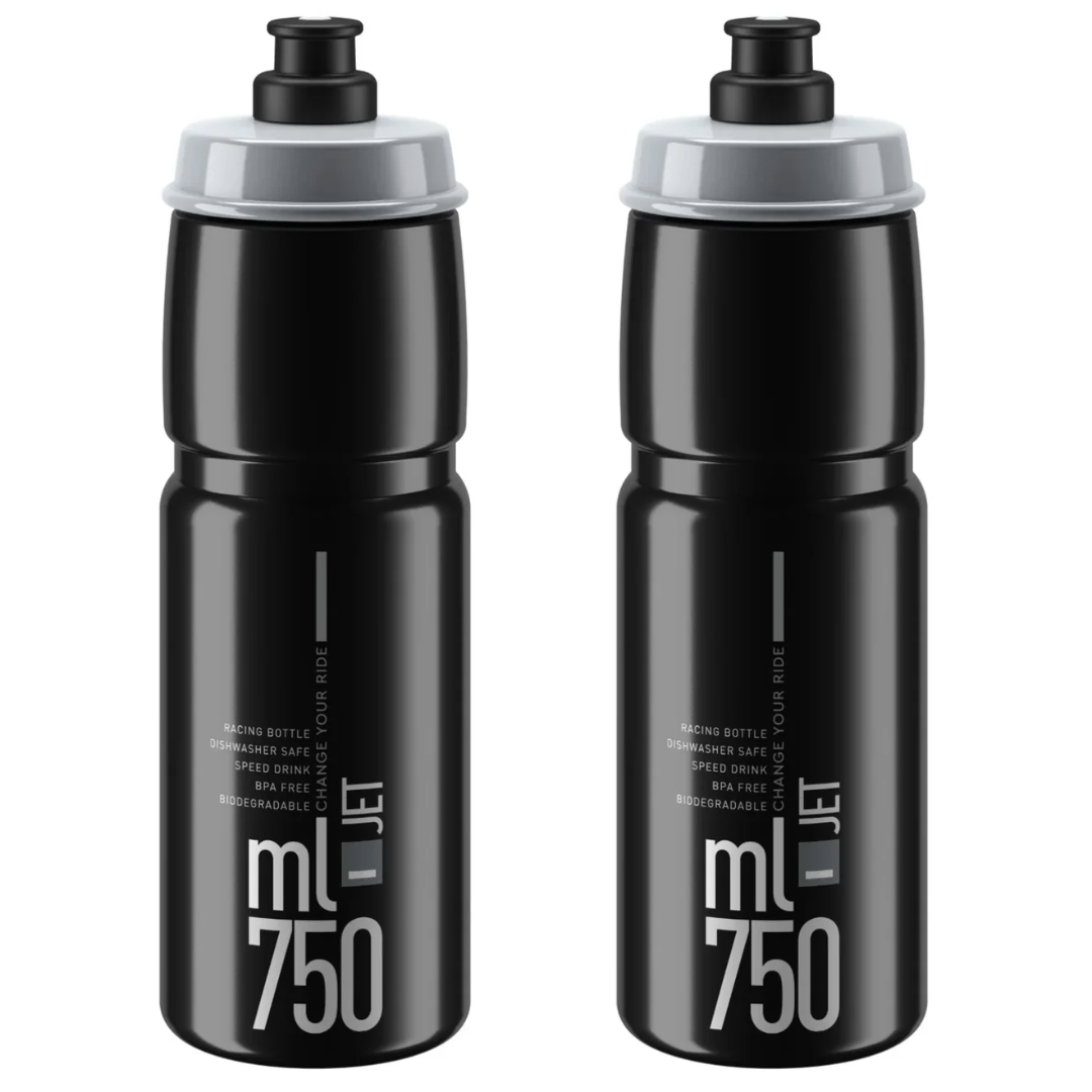 2 x Elite Jet Biodegradable Water Bottles - Black 750ml