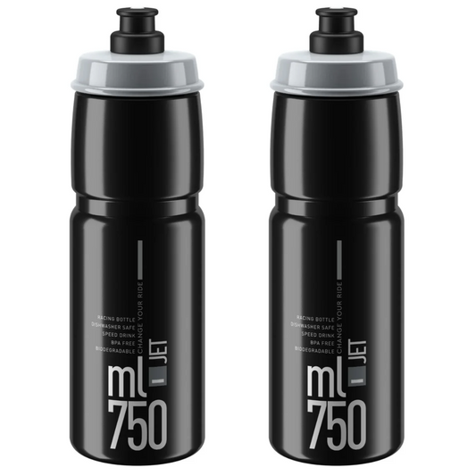 2 x Elite Jet Biodegradable Water Bottles - Black 750ml